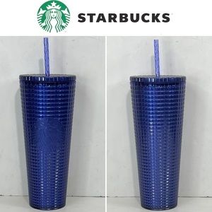 Starbucks Cobalt Blue Pearl Grid Glitter Cold Cup Tumbler